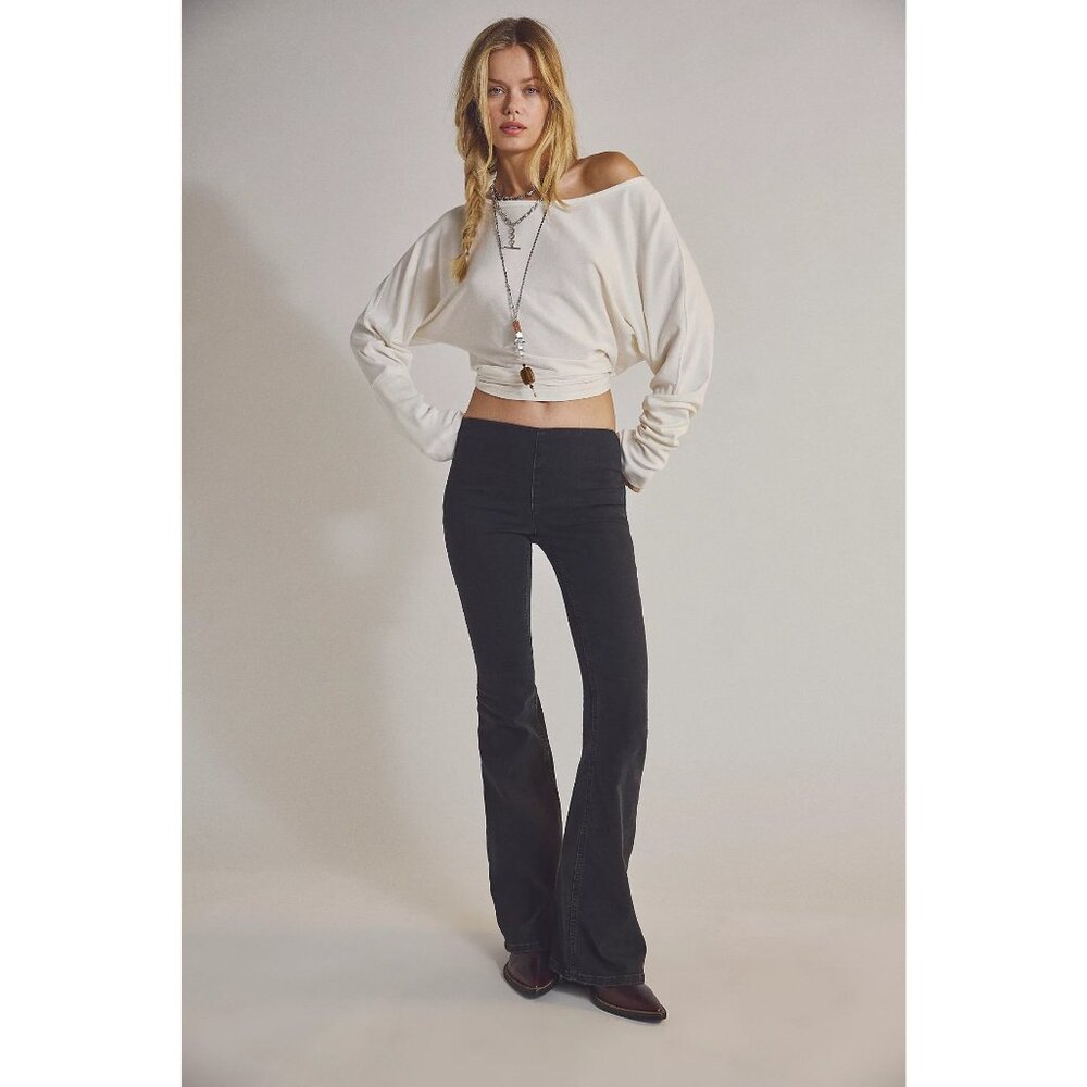 We The Free Penny Pull-On Flare Jeans Low Rise Black Free People